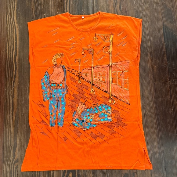 Amazon Tops - NWOT! Vibrant Orange Graphic Sleeveless Tank Top